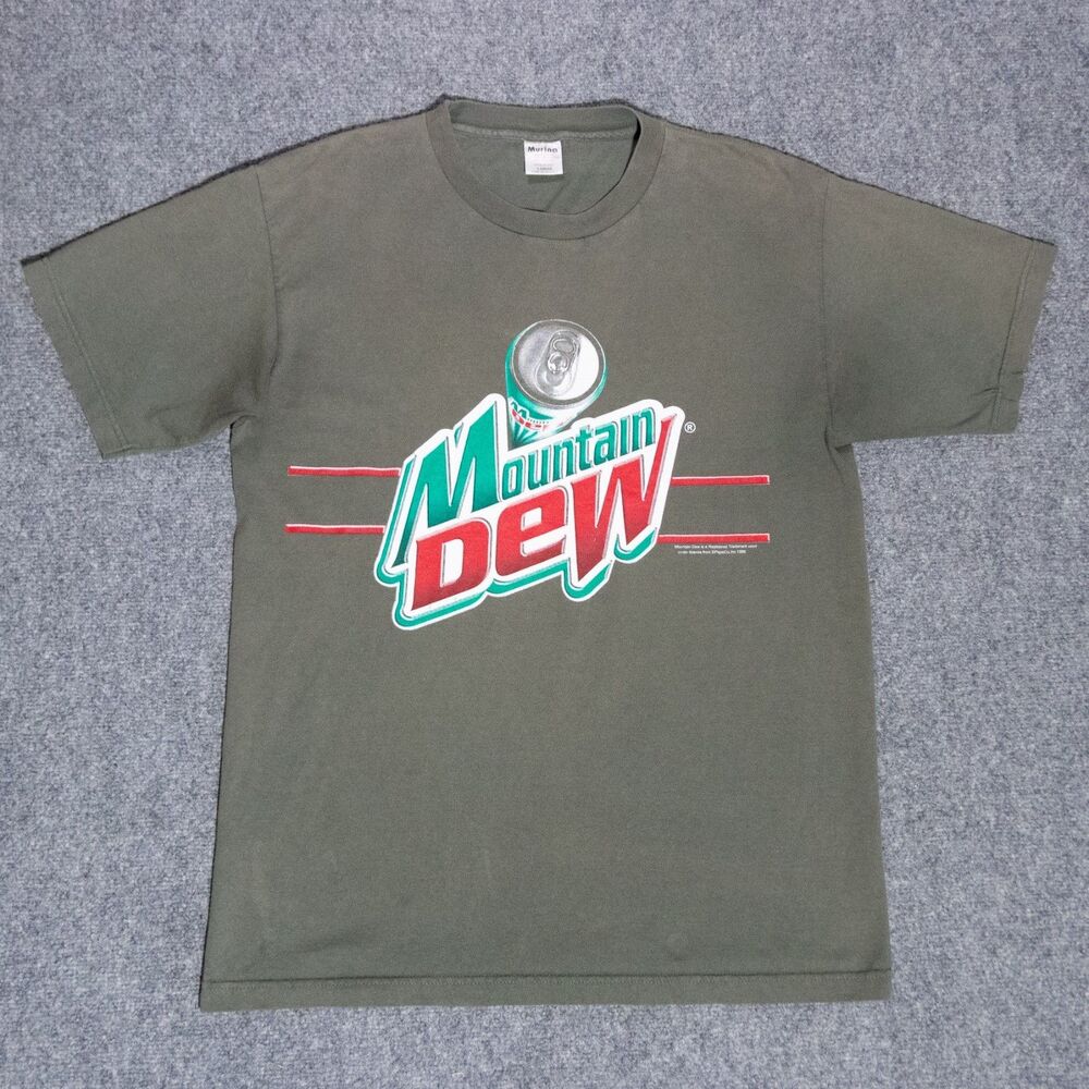 Vintage Mountain Dew Dark Green Faded T-Shirt Large 1999 Soda Retro Promo USA